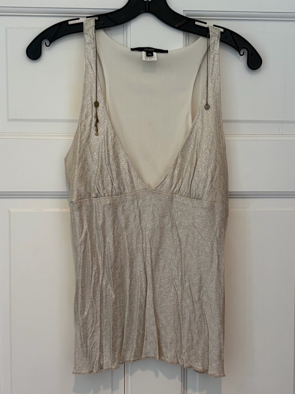 Single Shimmery Champagne V-Neck Tank Top